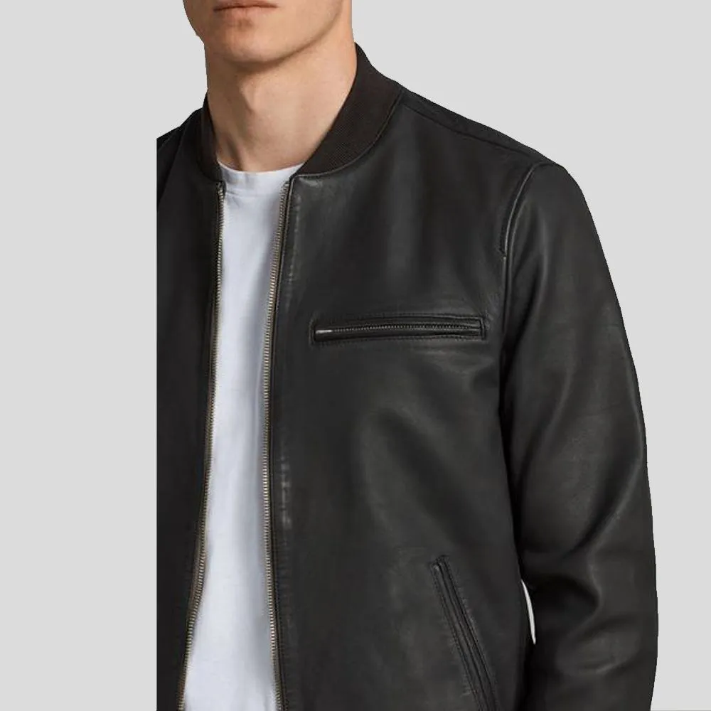 Wilt Black Bomber Leather Jacket for Men