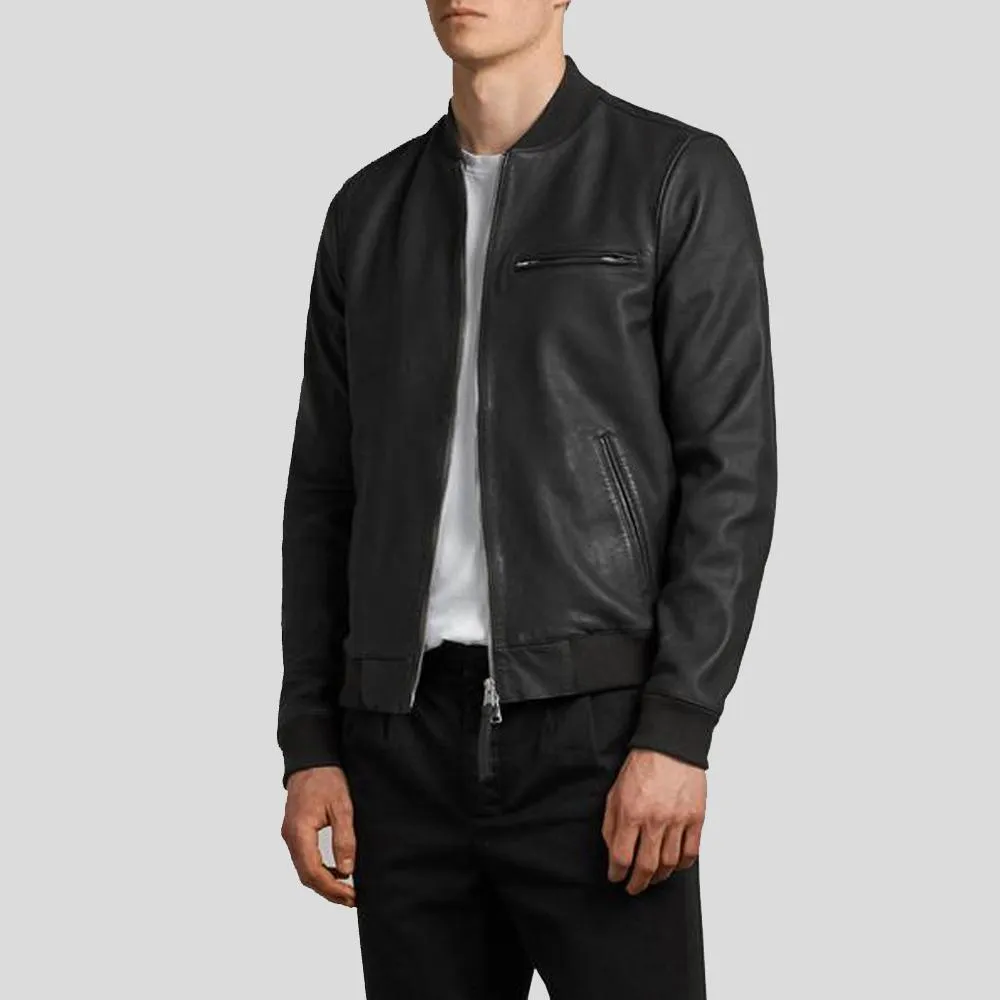 Wilt Black Bomber Leather Jacket for Men