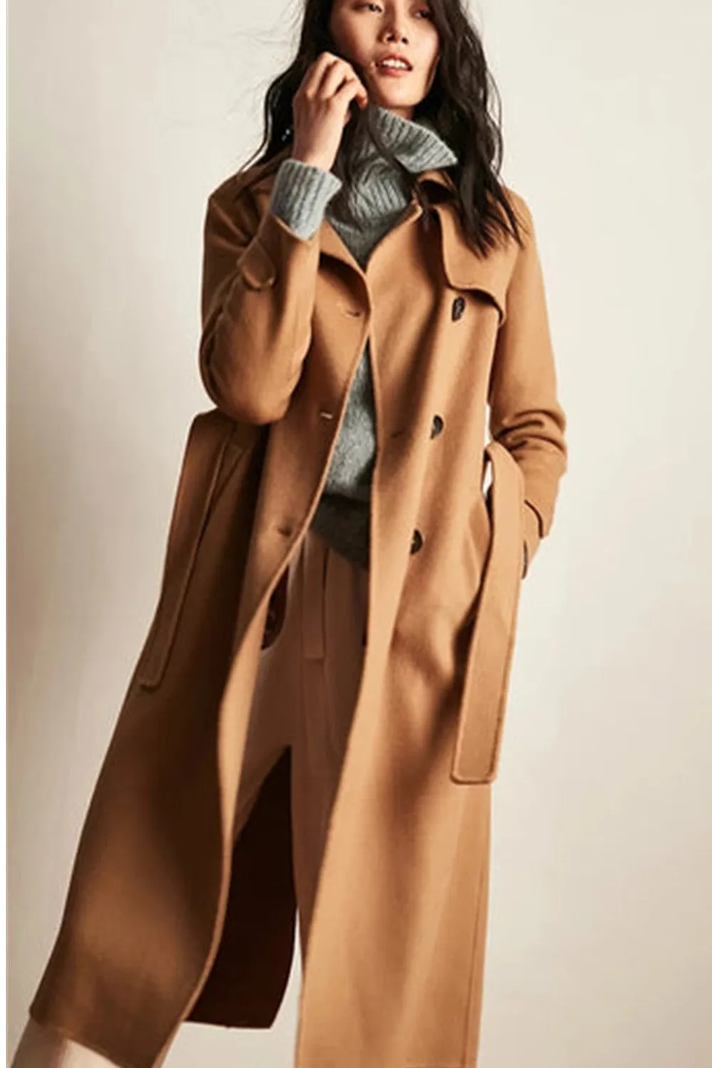 Women Long Wool Coat, Warm Wool Coat Jacets 3223