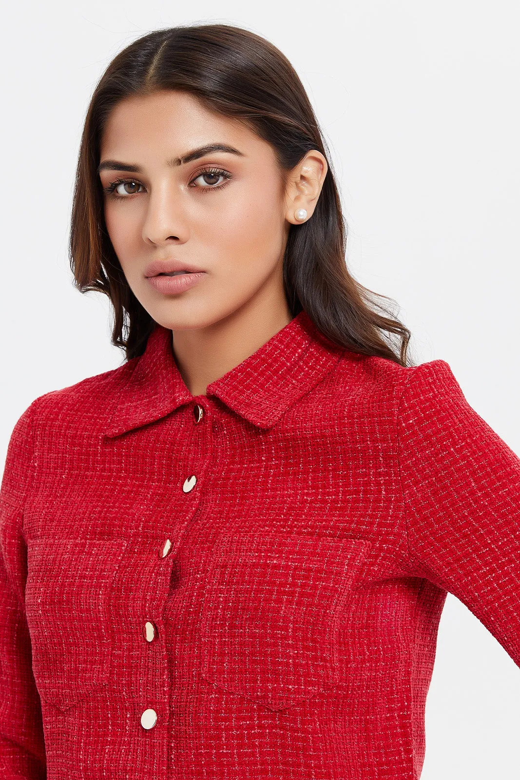 Women Red Cropped Jacket