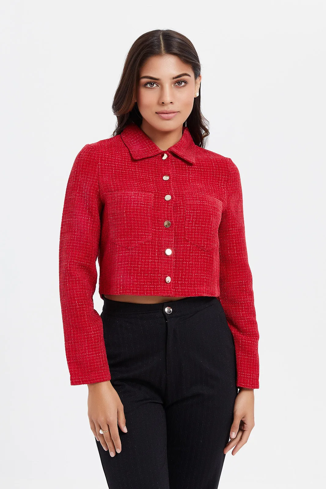 Women Red Cropped Jacket