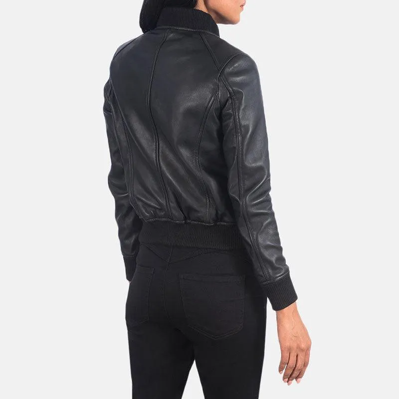 Women's Bliss Black Leather Bomber Jacket