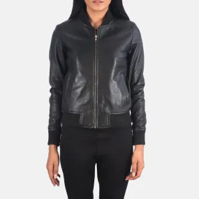 Women's Bliss Black Leather Bomber Jacket