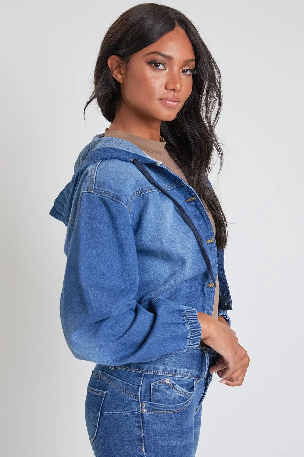 Women's Crop Hooded Denim Jacket Deal