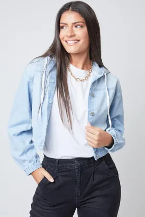 Women's Crop Hooded Denim Jacket Deal