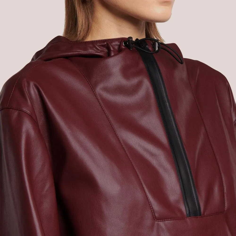 Women's Red Hooded Leather Bomber Jacket