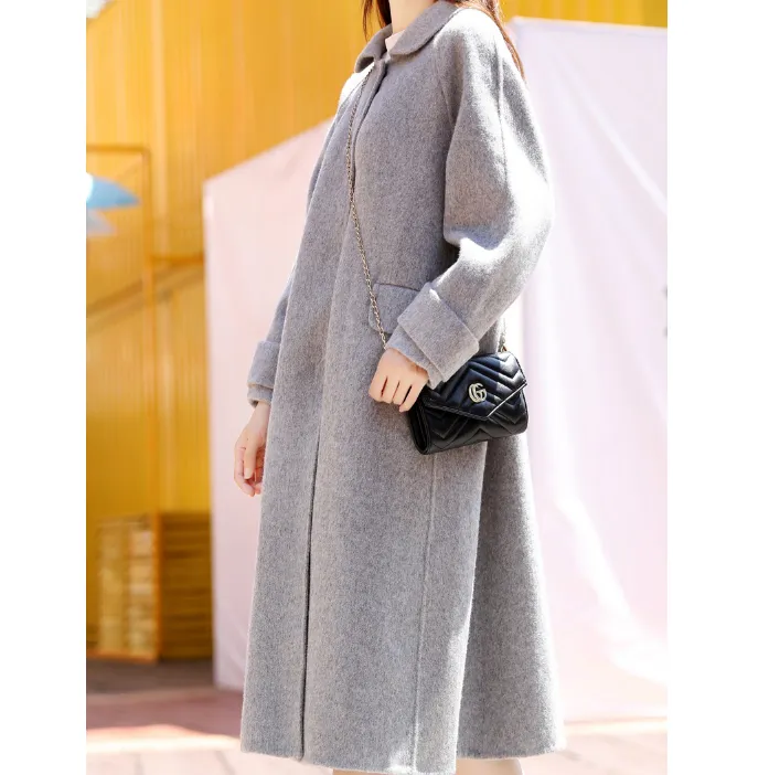 Wool Coat Handmade Long Warm Women Waist Belt Wool Coat Jacket 20145